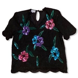Vintage Stenay Floral Sequin Top